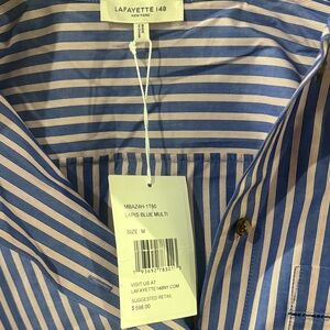 Lafayette 148 New York Blue and White Striped Blouse
